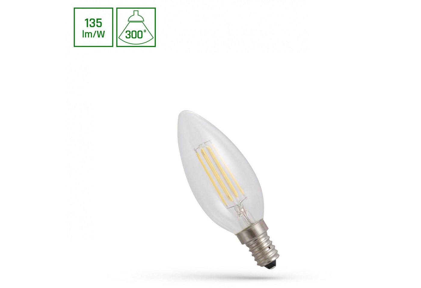 Spectrum LED-Leuchtmittel LED E14 C35 Filament klar 5,5W=57W Kerze 300° 740lm 230V Neutral 4000K, E14, Neutralweiß, Filament klar Bild 2