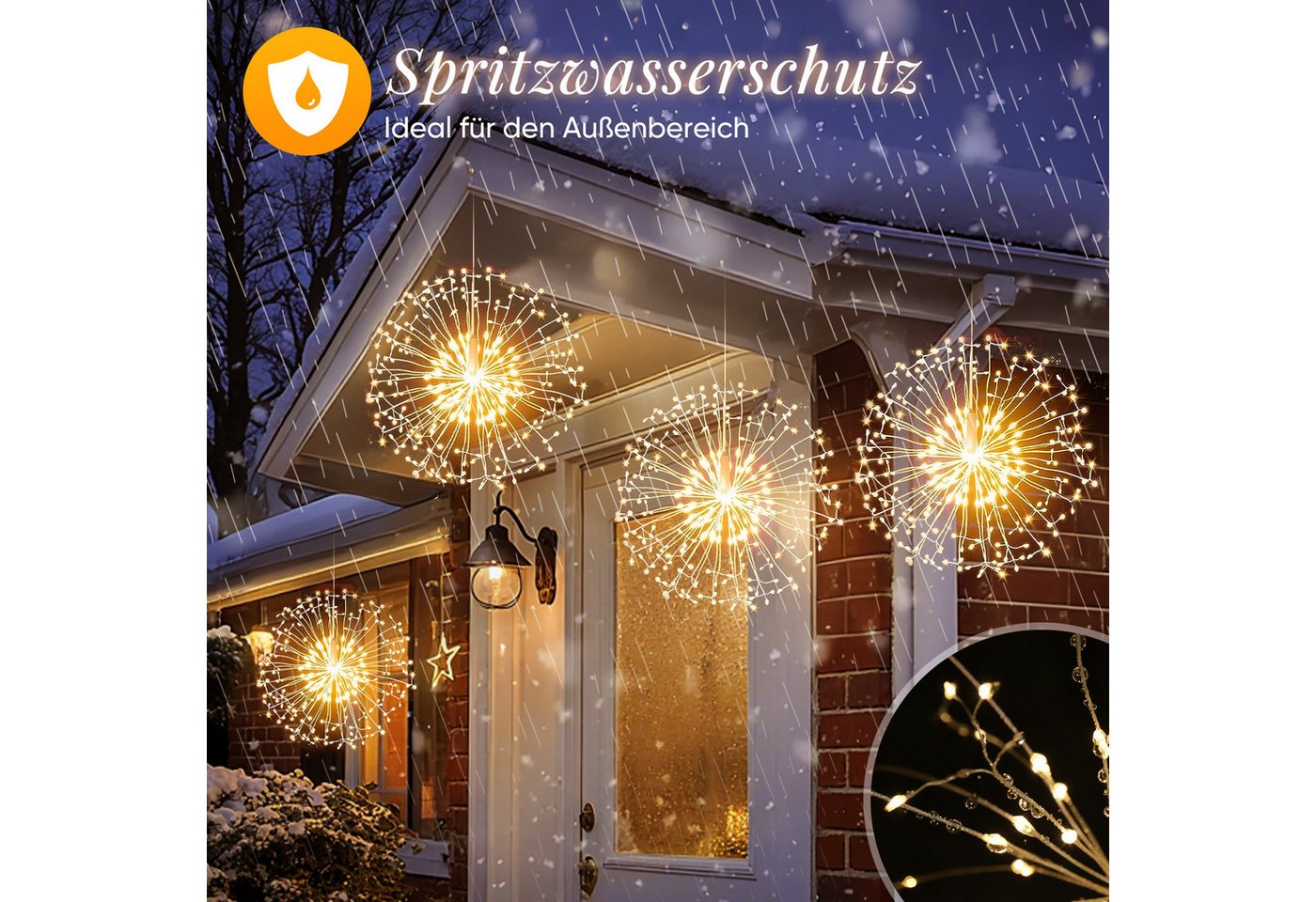 Salcar LED-Lichterkette 198 LED Feuerwerk Lichterkette Weihnachts Dekoration mit Fernbedienung, 2 Stück 8 Modi Hängende Gartenlichter Wetterfest Weihnachtsbeleuchtung Bild 3