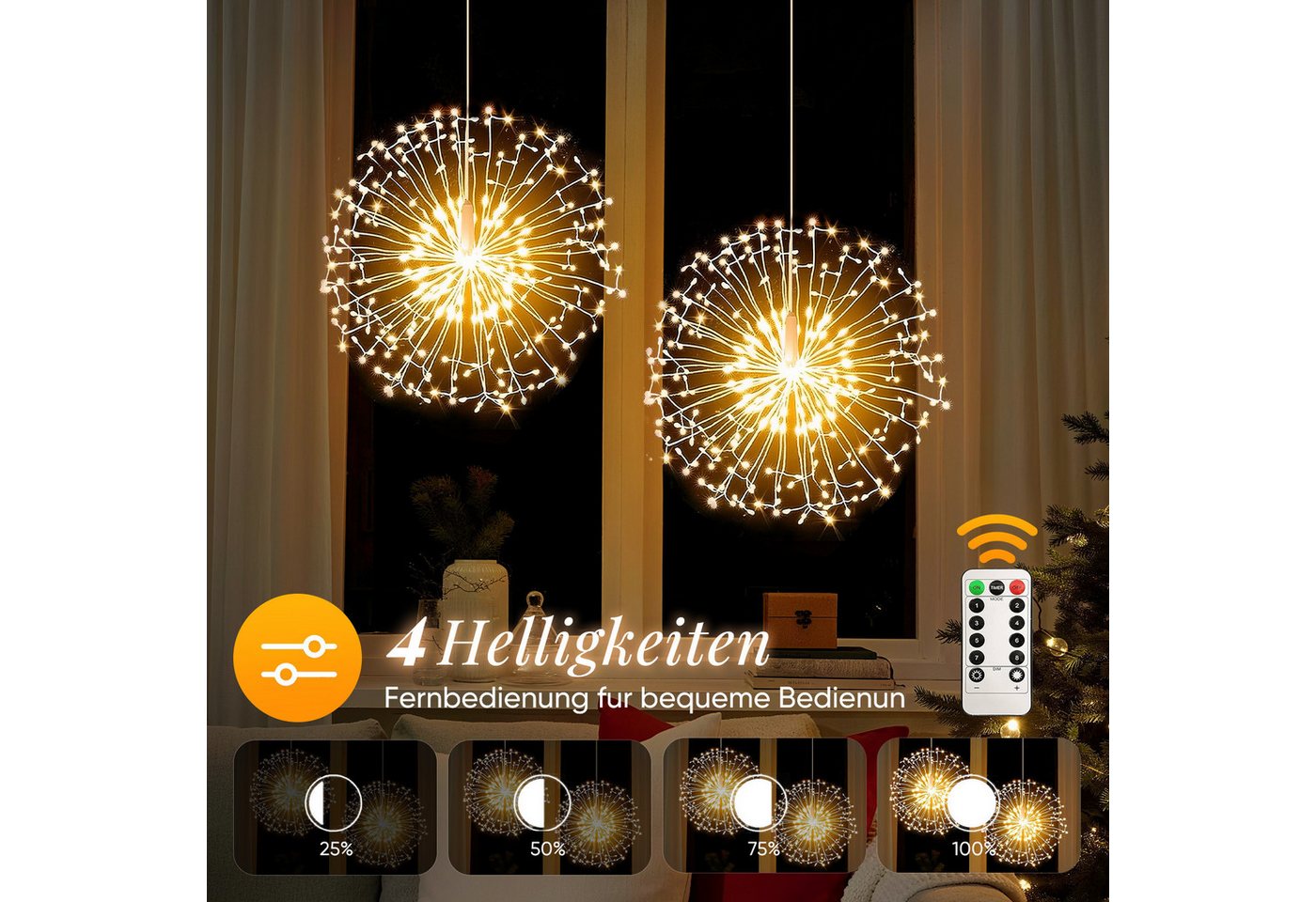 Salcar LED-Lichterkette 198 LED Feuerwerk Lichterkette Weihnachts Dekoration mit Fernbedienung, 2 Stück 8 Modi Hängende Gartenlichter Wetterfest Weihnachtsbeleuchtung Bild 4