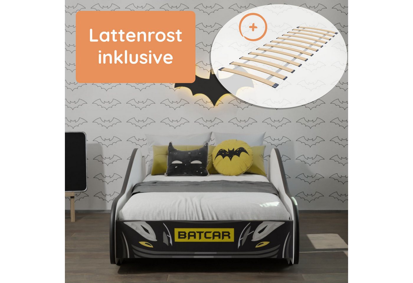 Kids Collective Autobett 70x140 und 80x160 cm Kinderbett Jugendbett mit Rausfallschutz, Kinderbett 80x160 cm mit Lattenrost - für Kinder ab 2 Jahren Bild 3