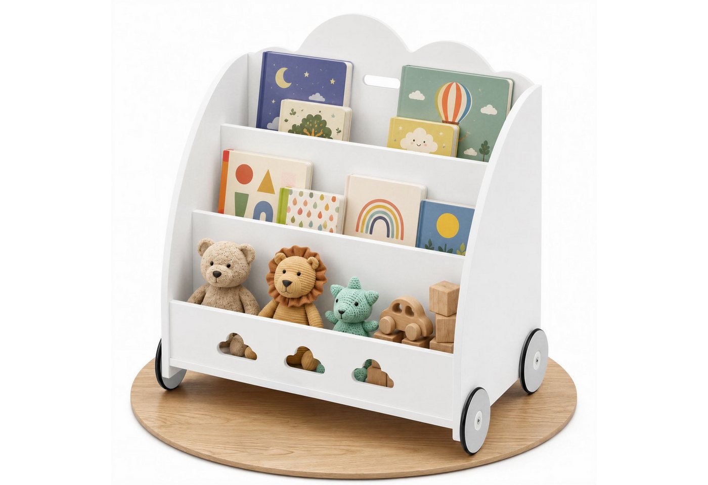 Coemo Standregal BOOKIE, Aufbewahrungsrollwagen Holz, Bücherregal & Spielzeugkiste in Weiß Bild 5