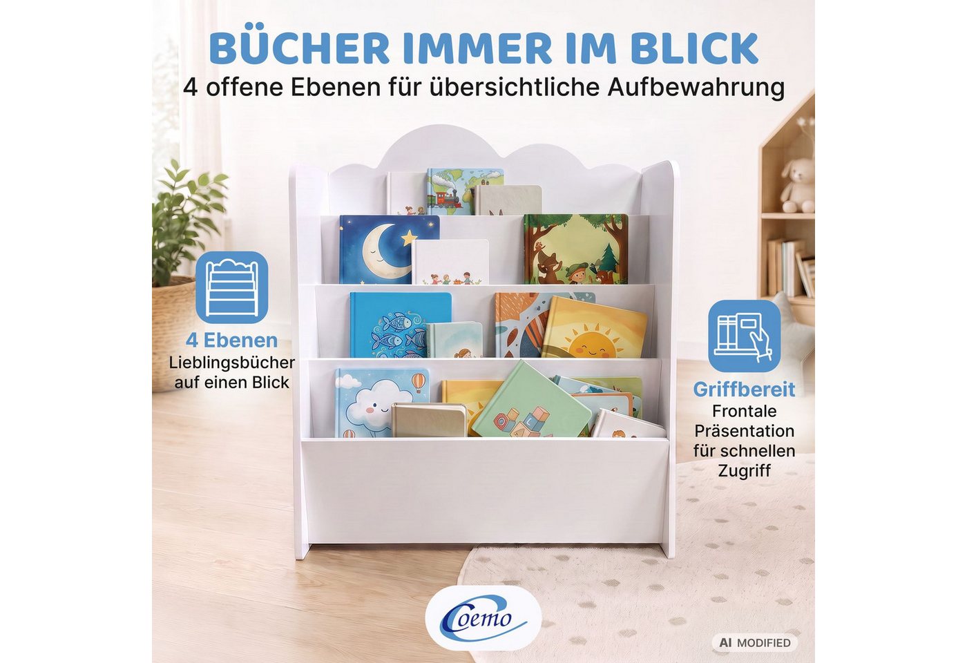 Coemo Standregal CLOUDY, Truhe Holz, Aufbewahrungskiste, Aufbewahrungsbox in Weiß