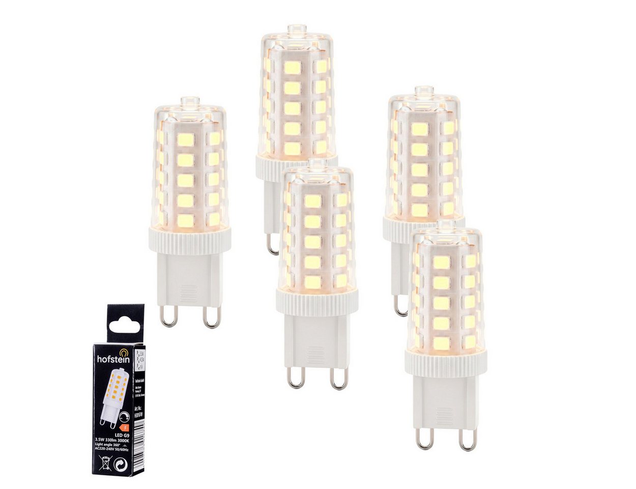 hofstein LED-Leuchtmittel 5er Set Glühbirne G9 Warmweiß dimmbar 3,5 Watt G9, G9, 3000 Kelvin, 330 Lumen, Filament, Klar