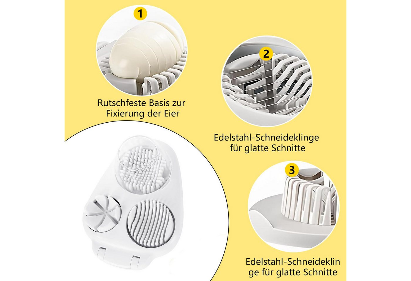FOUORTUNATE-BEE Eierschneider 3-in-1 Eierschneider 3 Schneidemodi Scheiben/Keile/Würfel, (für Obst Pilze Käse) Bild 5
