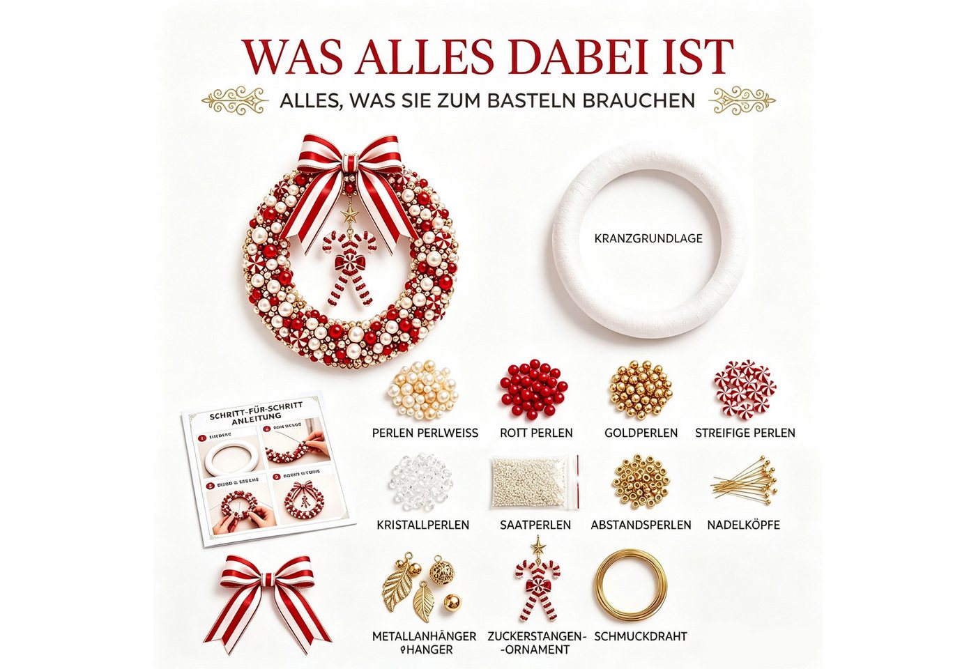 CLTYQ Kreativset Kreativset für einen DIY-Weihnachtskranz mit Perlen, DIY-Weihnachtskranz-Bastelset für die Wohndekoration