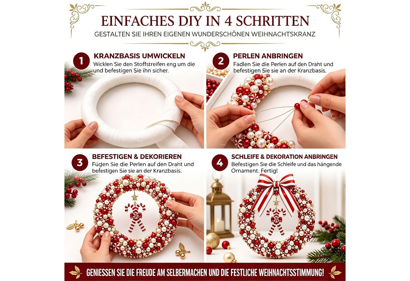 CLTYQ Kreativset Kreativset für einen DIY-Weihnachtskranz mit Perlen, DIY-Weihnachtskranz-Bastelset für die Wohndekoration Bild 2