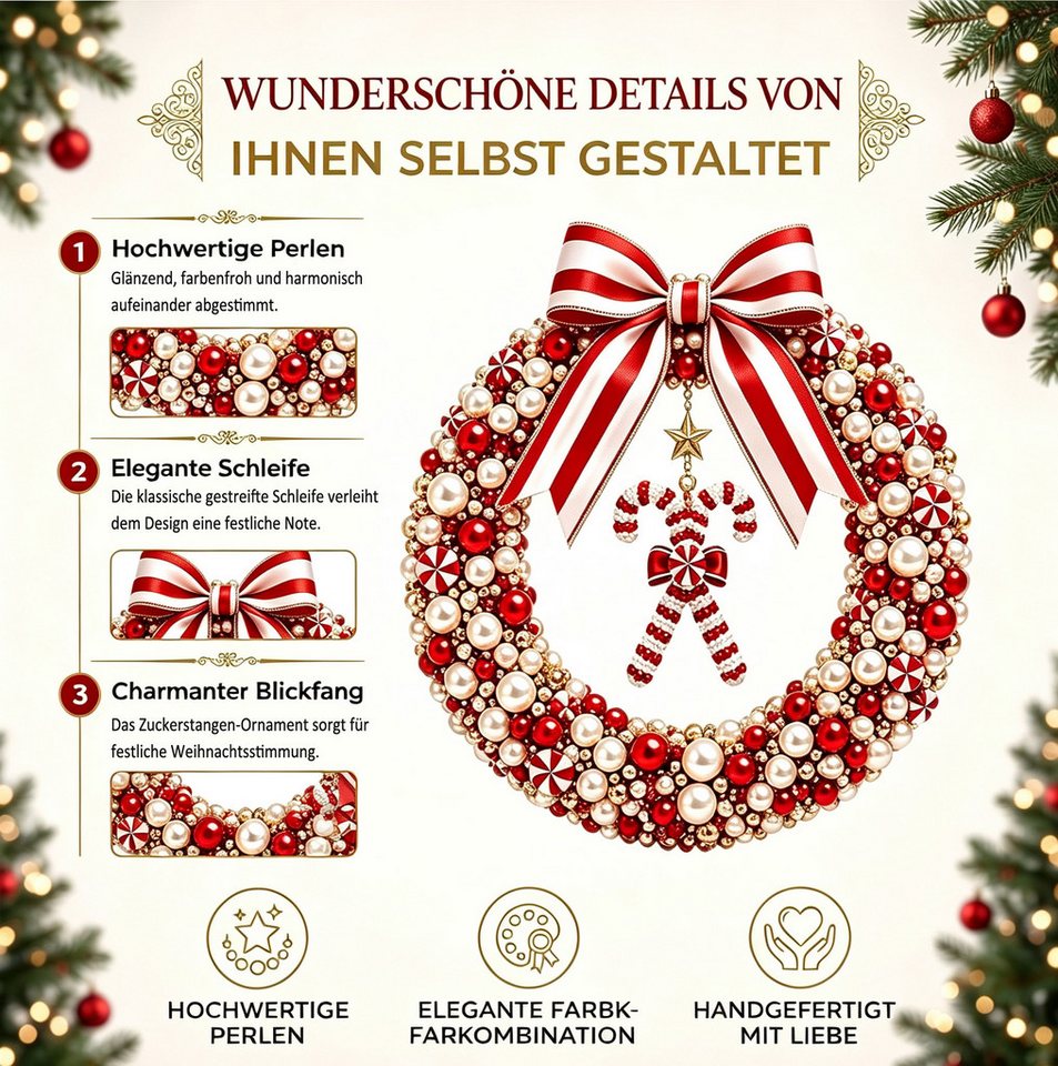 CLTYQ Kreativset Kreativset für einen DIY-Weihnachtskranz mit Perlen, DIY-Weihnachtskranz-Bastelset für die Wohndekoration Bild 3