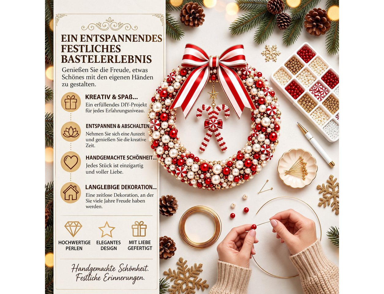 CLTYQ Kreativset Kreativset für einen DIY-Weihnachtskranz mit Perlen, DIY-Weihnachtskranz-Bastelset für die Wohndekoration Bild 5