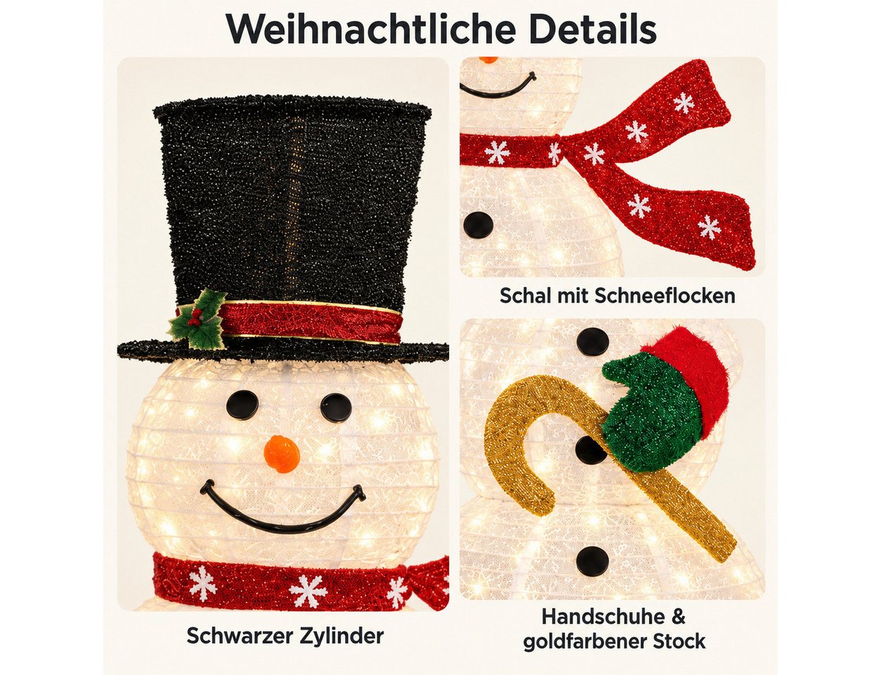 pedete LED Dekofigur Beleuchteter Schneemann. Wetterfeste Weihnachtsdekoration, 100 LED Lichtern für Garten und Haus, 123 cm, Warmweiß, Halloween, Weihnachten, Neujahr, und verschiedene Festtagsdekorationen Bild 2