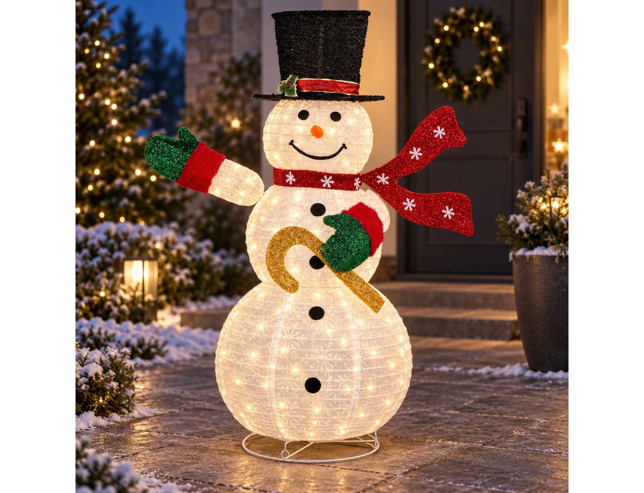 pedete LED Dekofigur Beleuchteter Schneemann. Wetterfeste Weihnachtsdekoration, 100 LED Lichtern für Garten und Haus, 123 cm, Warmweiß, Halloween, Weihnachten, Neujahr, und verschiedene Festtagsdekorationen Bild 3