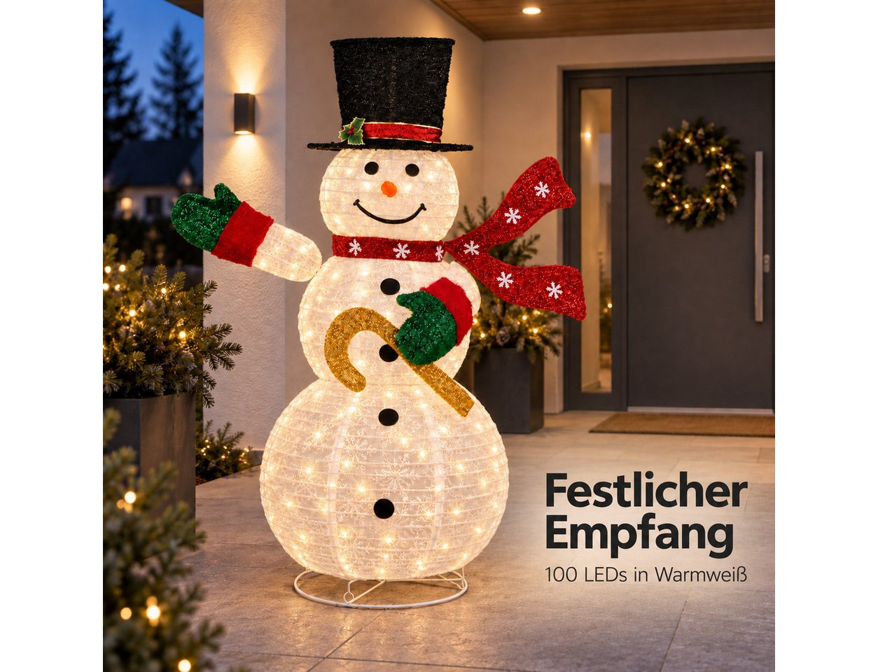 pedete LED Dekofigur Beleuchteter Schneemann. Wetterfeste Weihnachtsdekoration, 100 LED Lichtern für Garten und Haus, 123 cm, Warmweiß, Halloween, Weihnachten, Neujahr, und verschiedene Festtagsdekorationen Bild 4