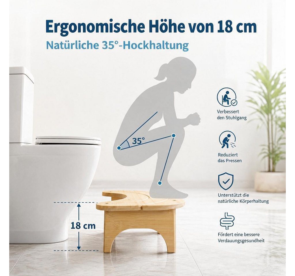 GarveeMore Toiletten-Stuhl Bambus-Toilettenhocker, ergonomischer Toilettenhocker Badezimmerhocker, 18 cm großer Toilettenhocker, für eine bessere Körperhaltung Bild 3