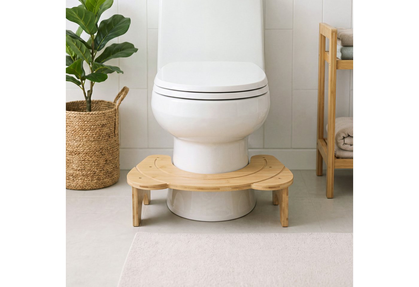 GarveeMore Toiletten-Stuhl Bambus-Toilettenhocker, ergonomischer Toilettenhocker Badezimmerhocker, 18 cm großer Toilettenhocker, für eine bessere Körperhaltung Bild 5