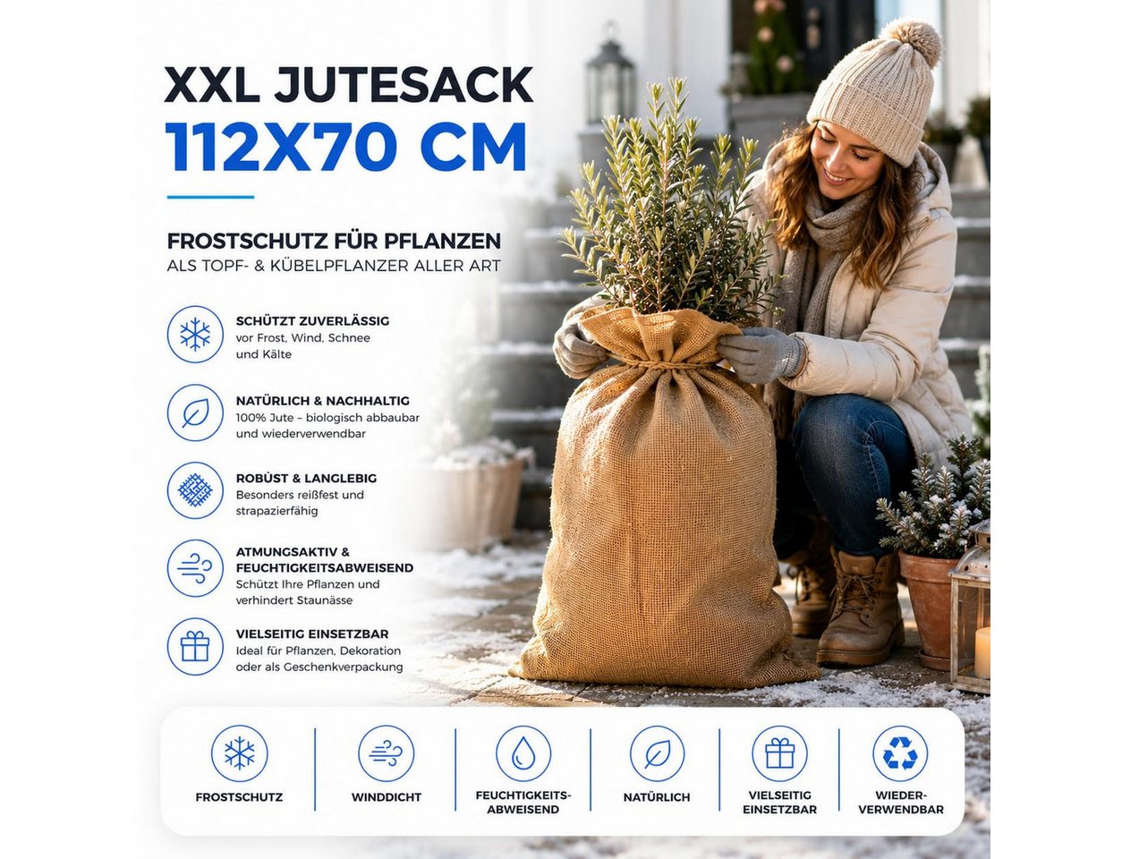 TK Gruppe Fangsack XXL-Jutesack 112 × 70 cm für Pflanzkübel, Geschenke und Dekoration