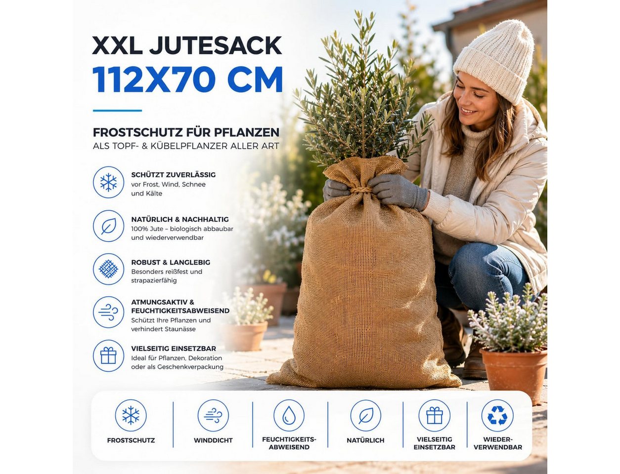 TK Gruppe Fangsack XXL-Jutesack 112 × 70 cm für Pflanzkübel, Geschenke und Dekoration Bild 2