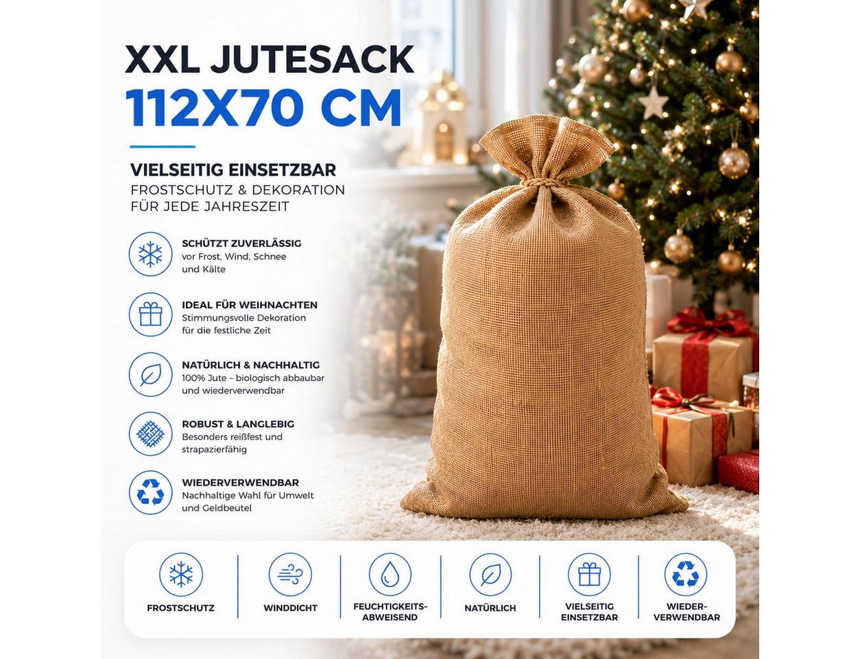 TK Gruppe Fangsack XXL-Jutesack 112 × 70 cm für Pflanzkübel, Geschenke und Dekoration Bild 4