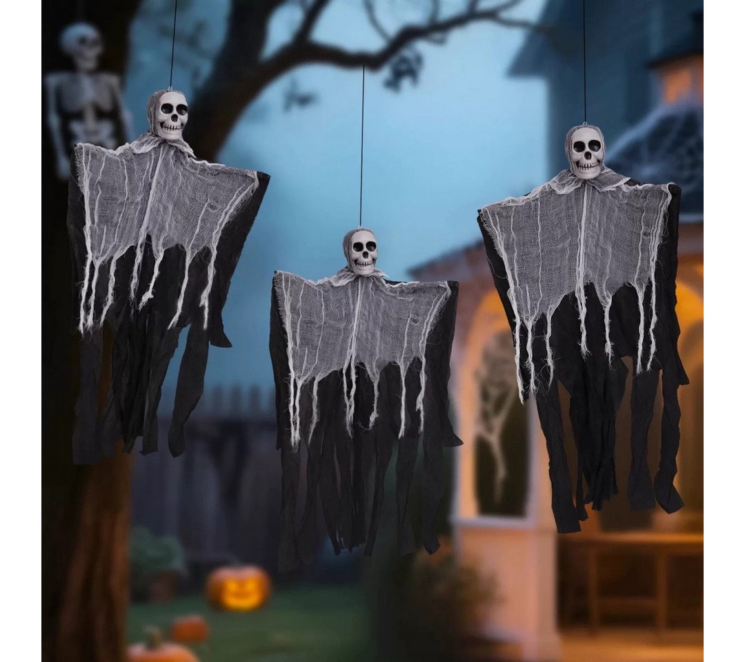Bomiclss LED-Lichterkette Hängende Totenkopf Geister Deko mit LED Lichtern Halloween Deko, Horror Halloween Deko Innen Garten Tür Ghosts für Draußen Türdeko Bild 2