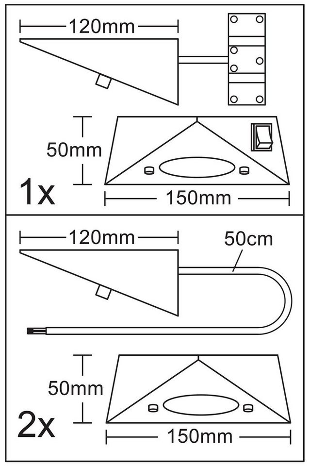 TRANGO LED Unterbauleuchte, 3er Set 6740-35 LED-Küchenunterbauleuchte aus Edelstahl in Matt-Schwarz *COOK* LED Einbauleuchte - Einbaustrahler inkl. 3x 4,8 Watt LED Modul 3000K warmweiß - direkt 230 Volt - beliebig erweiterbar, Schalter - Dreieckleuchte – Schrankleuchte Bild 4