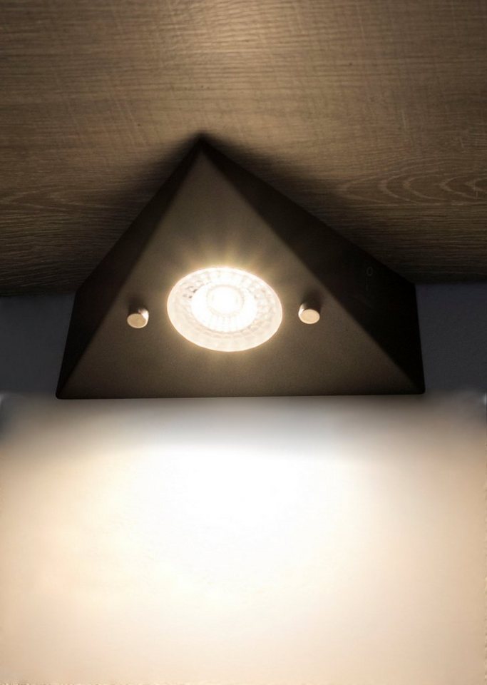 TRANGO LED Unterbauleuchte, 3er Set 6740-35 LED-Küchenunterbauleuchte aus Edelstahl in Matt-Schwarz *COOK* LED Einbauleuchte - Einbaustrahler inkl. 3x 4,8 Watt LED Modul 3000K warmweiß - direkt 230 Volt - beliebig erweiterbar, Schalter - Dreieckleuchte – Schrankleuchte Bild 5