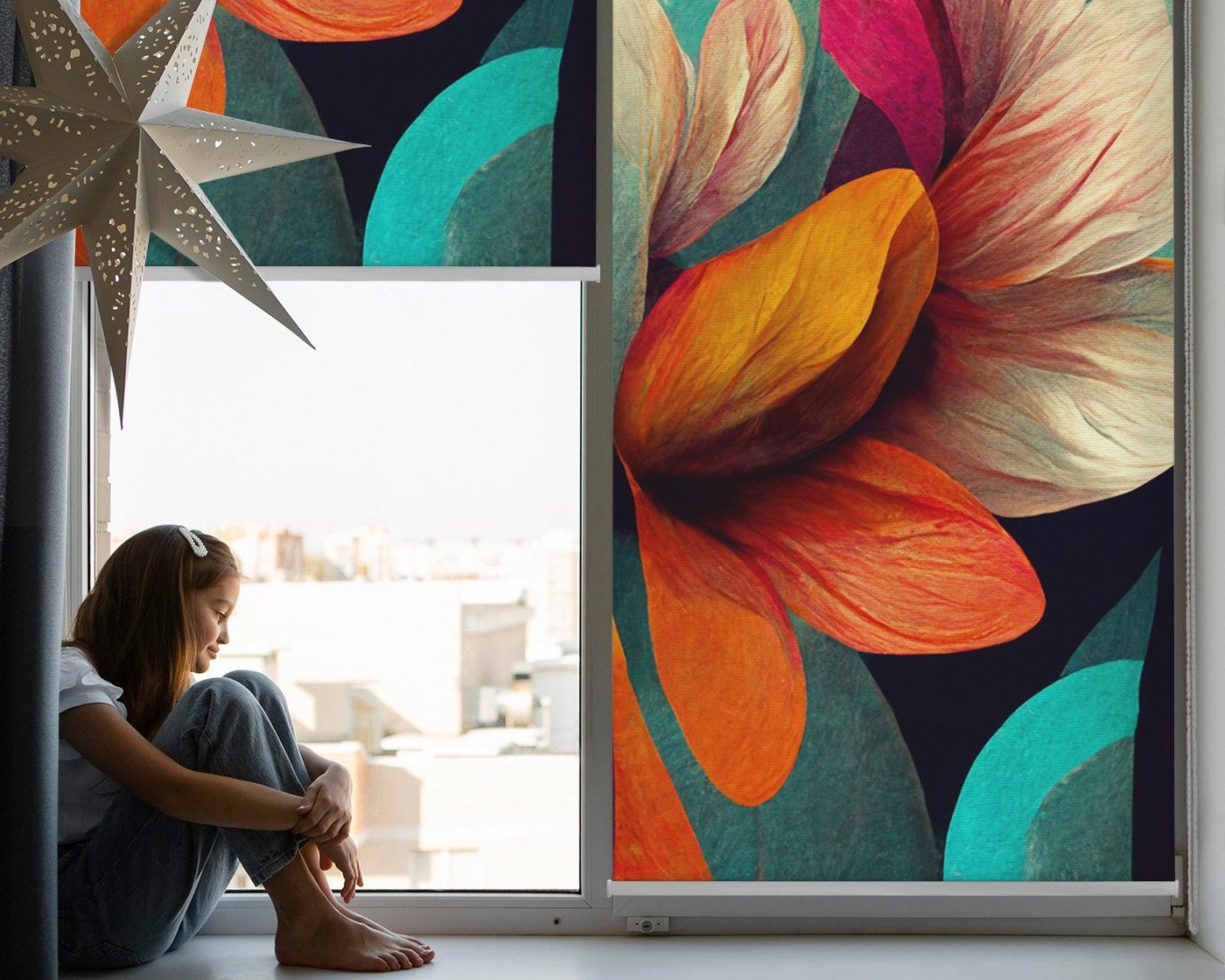 Rollo mit Aufdruck Blumen Lichtdurchlässiges oder Abdunkelndes, Tulup, leicht perforiert, Verschraubung, Bedruckt Bild 2