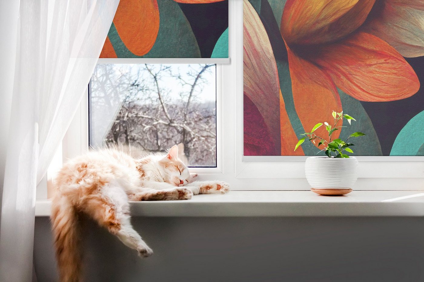 Rollo mit Aufdruck Blumen Lichtdurchlässiges oder Abdunkelndes, Tulup, leicht perforiert, Verschraubung, Bedruckt Bild 3