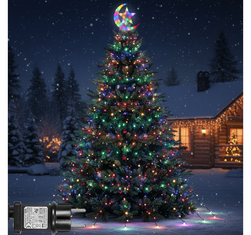 LMaxhome LED-Lichterkette Wasserfall Weihnachtsbaum Beleuchtung Stern Außen Garten, 350-flammig, 3.47M, 8 Modi mit Fernbedienung, Topper Mondstern, Timer Bild 4