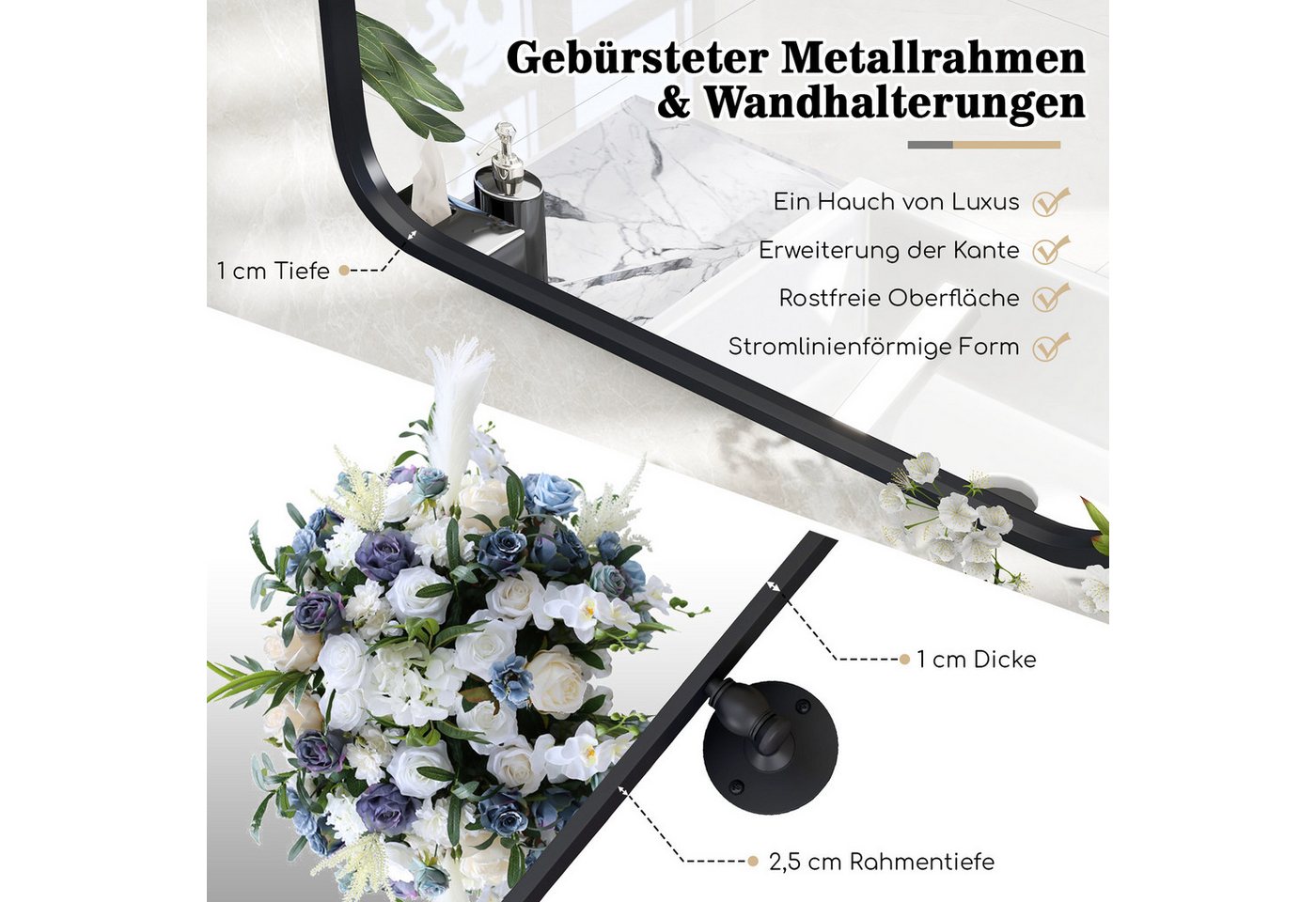 COSTWAY Badspiegel, mit Wandhalterung, kippbar, 76,5x56cm, rechteckig
