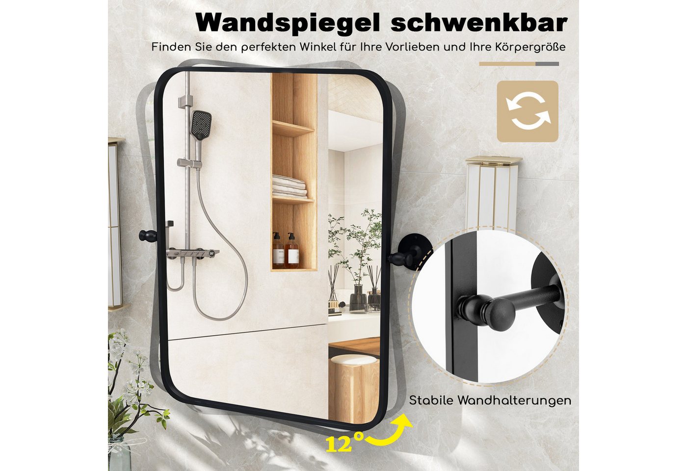 COSTWAY Badspiegel, mit Wandhalterung, kippbar, 76,5x56cm, rechteckig Bild 4