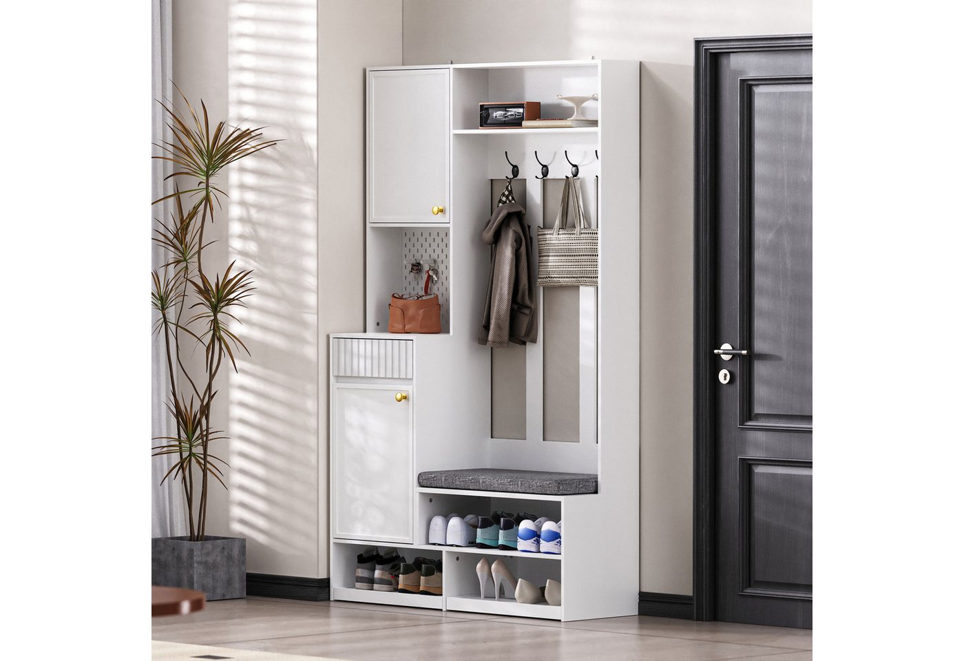 Odikalo Garderobenschrank Kombi-Sethschrank Flurgarderobe Kleiderschrank Ablagefach Schuhregal 100×180×35 cm (B×H×T)
