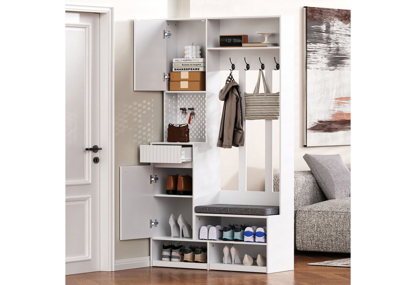 Odikalo Garderobenschrank Kombi-Sethschrank Flurgarderobe Kleiderschrank Ablagefach Schuhregal 100×180×35 cm (B×H×T) Bild 2