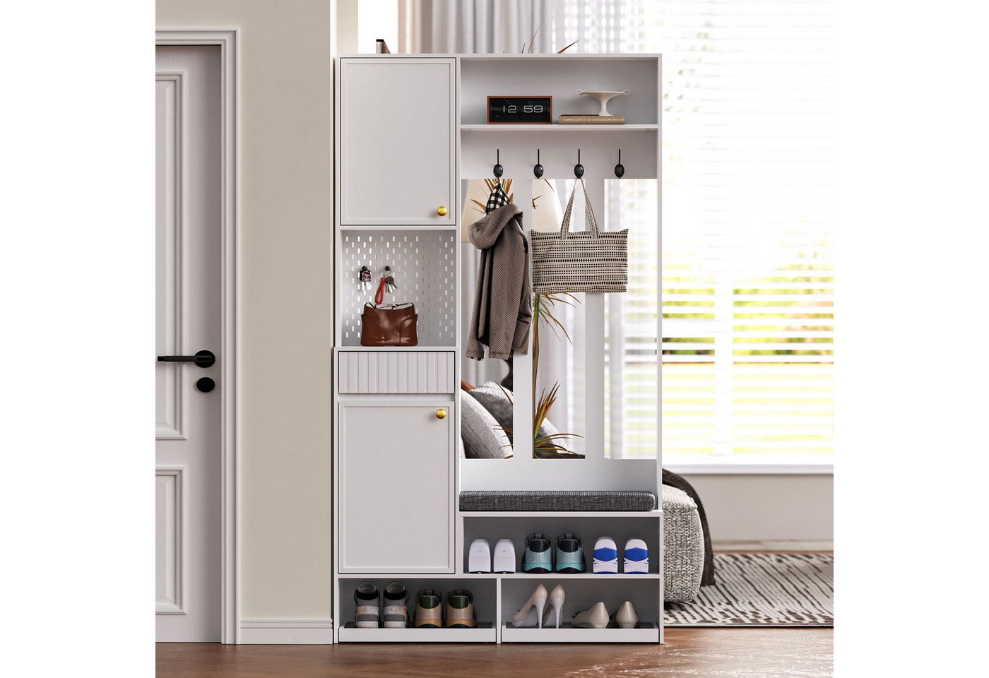 Odikalo Garderobenschrank Kombi-Sethschrank Flurgarderobe Kleiderschrank Ablagefach Schuhregal 100×180×35 cm (B×H×T) Bild 3