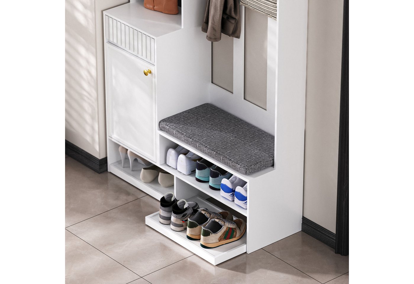 Odikalo Garderobenschrank Kombi-Sethschrank Flurgarderobe Kleiderschrank Ablagefach Schuhregal 100×180×35 cm (B×H×T) Bild 5