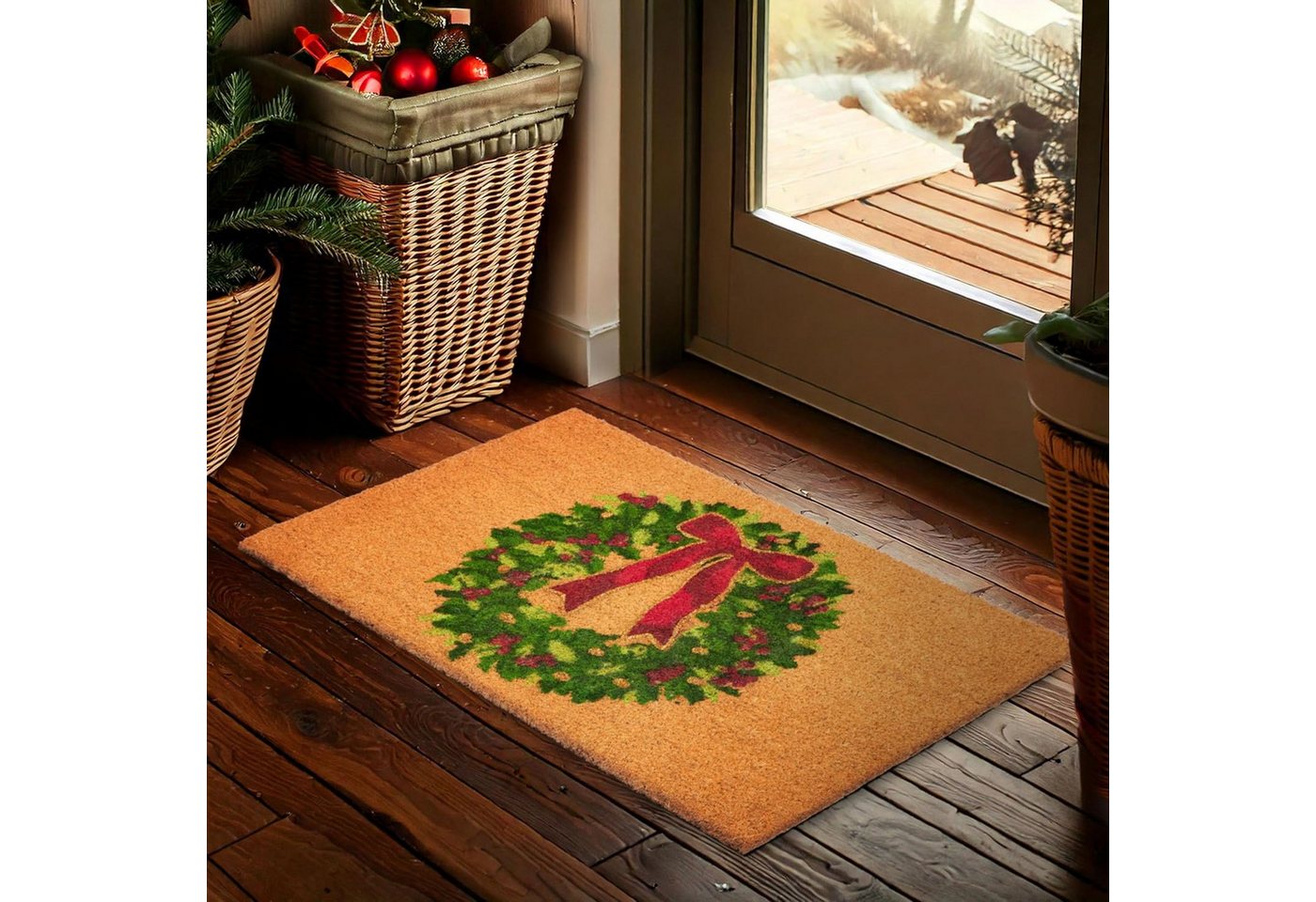 BRUBAKER Fußmatte 45 x 75 cm - Adventskranz mit Schleife - Schmutzfangmatte, Rechteckig, Höhe: 15 mm, Türmatte für Außen und Innen - Wetterfest und Rutschfest Bild 5