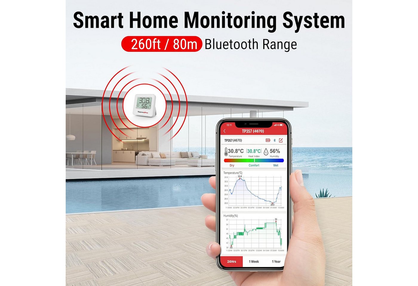 ThermoPro Hygrometer TP357 Bluetooth Thermo-Hygrometer, (2-St), Bluetooth-Thermo-Hygrometer mit App, 80 m Reichweite, Alarm Bild 3