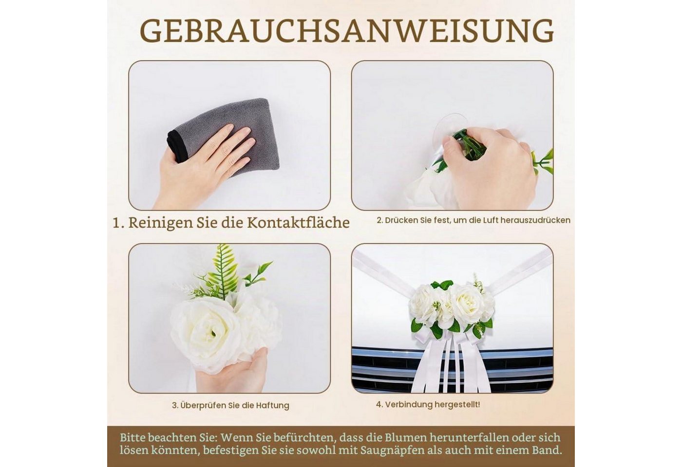 LuxusKollektion Girlande Hochzeitsauto Deko-Set 3 Rosen Weiß Bild 5