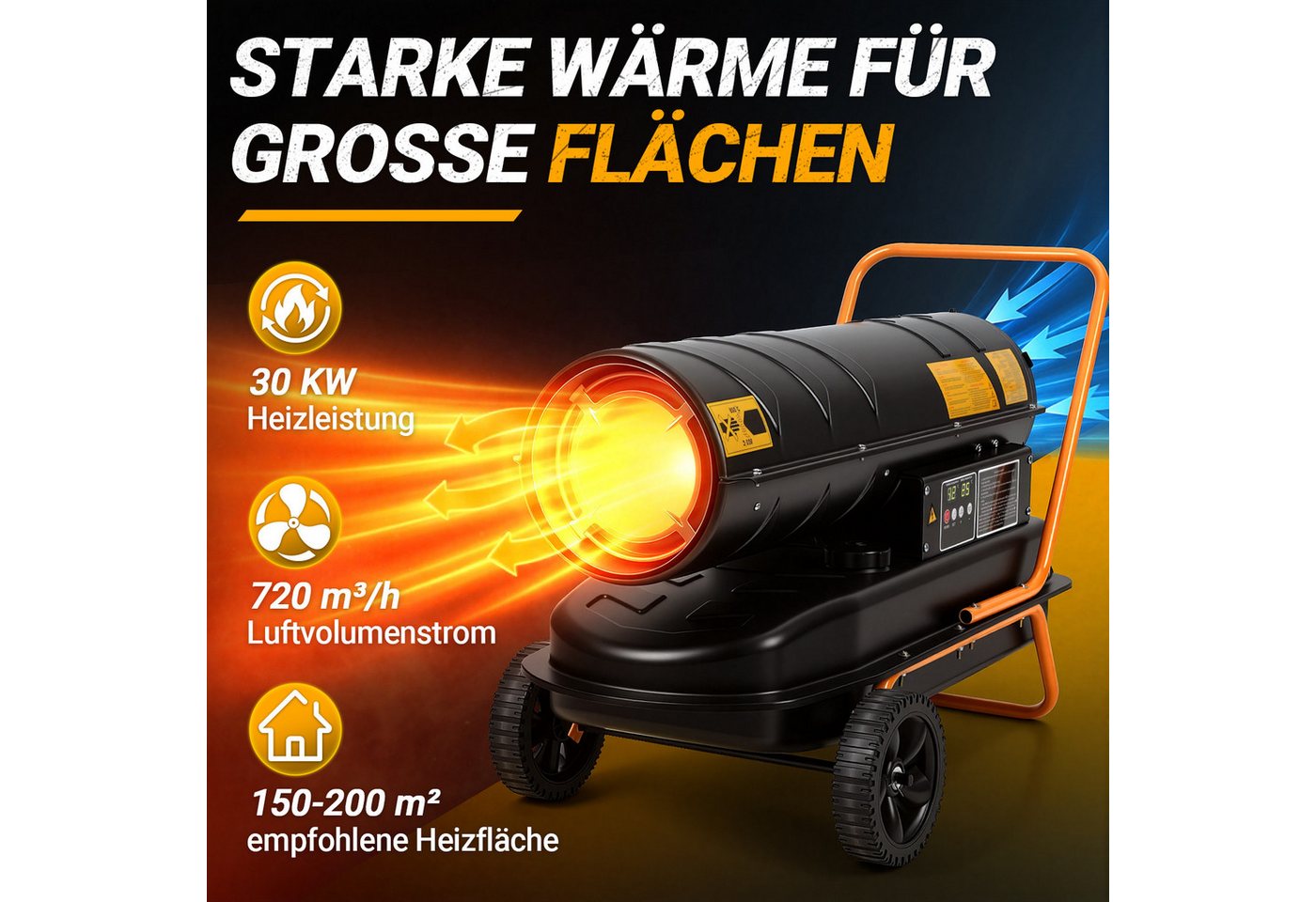 Clanmacy Heizlüfter Heizkanone Dieselheizgebläse 30kW Diesel Heißluftgenerator 38L Tank Bild 2