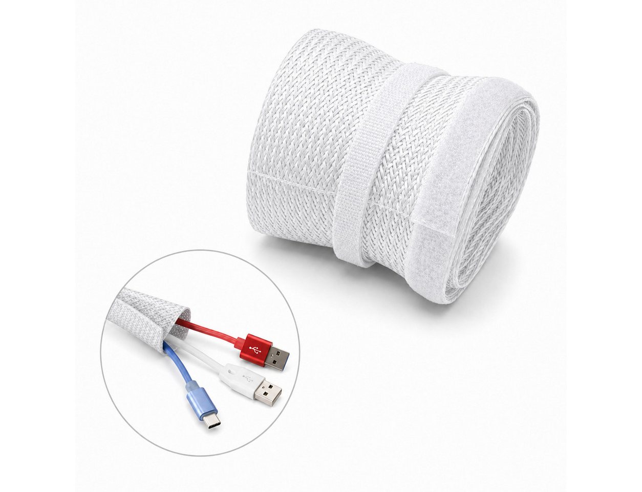 ARLI Kabeldurchfuhr 2m Kabelschlauch mit Klettverschluss Kabelmanagement Kabel Organizer, Packung, 1-tlg., 1er Set weiß, flexibel Kabelkanal Kabelverkleidung Ø bis 23 mm Bild 3