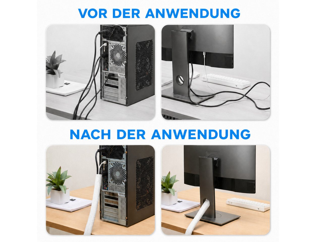 ARLI Kabeldurchfuhr 2m Kabelschlauch mit Klettverschluss Kabelmanagement Kabel Organizer, Packung, 1-tlg., 1er Set weiß, flexibel Kabelkanal Kabelverkleidung Ø bis 23 mm Bild 4