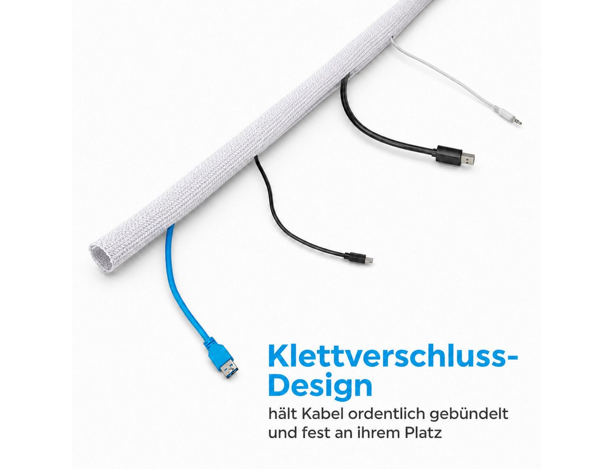 ARLI Kabeldurchfuhr 2m Kabelschlauch mit Klettverschluss Kabelmanagement Kabel Organizer, Packung, 1-tlg., 1er Set weiß, flexibel Kabelkanal Kabelverkleidung Ø bis 23 mm Bild 5
