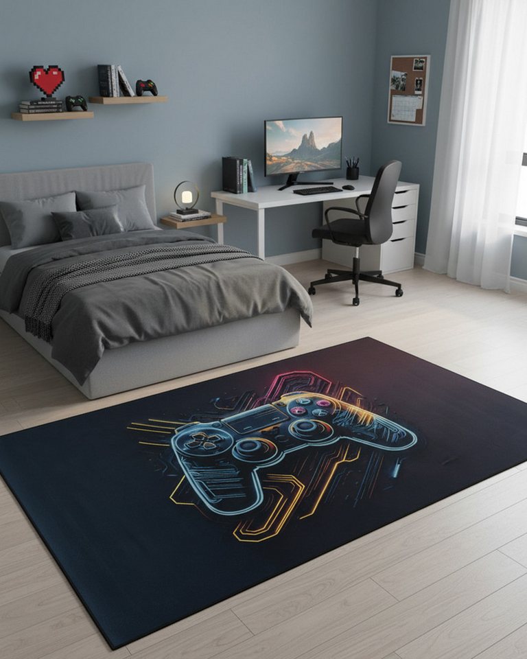 Mazovia Designteppich Gaming Videospiel Schwarz Teenagerzimmer, Fußbodenheizung Bild 2