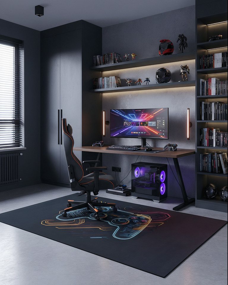 Mazovia Designteppich Gaming Videospiel Schwarz Teenagerzimmer, Fußbodenheizung Bild 3