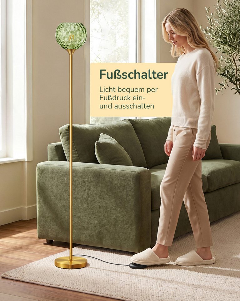 EDISHINE LED Stehlampe mit Glaslampenschirm, LED wechselbar, Warmweiß, Stehlampe Wohnzimmer, mintgrün