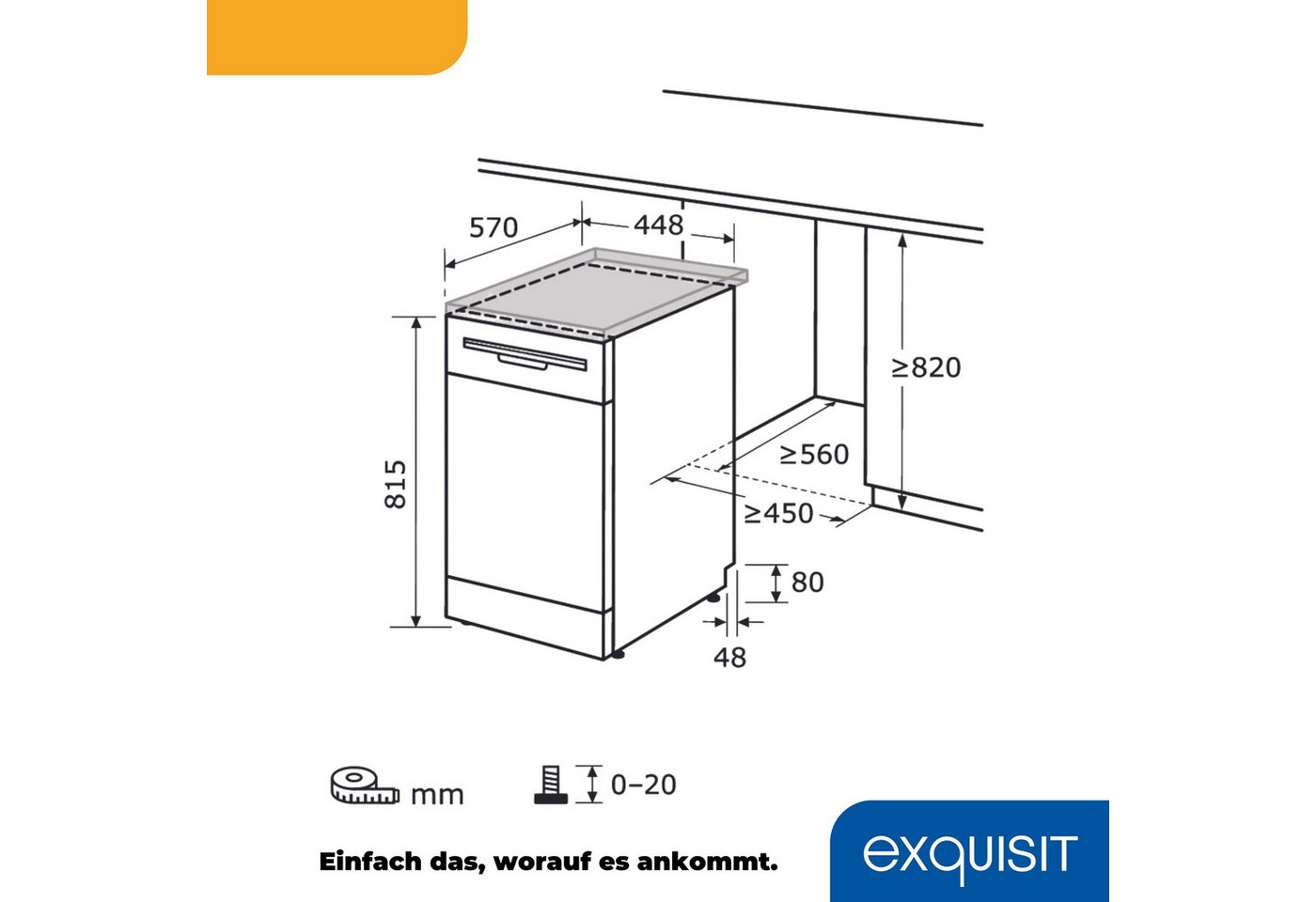 exquisit Standgeschirrspüler GSP9310-031C silber, 8,3 l, 10 Maßgedecke, 10 Maßgedecke, 7 Programme, LED, Besteckkorb, Auto Door Open, AquaStop