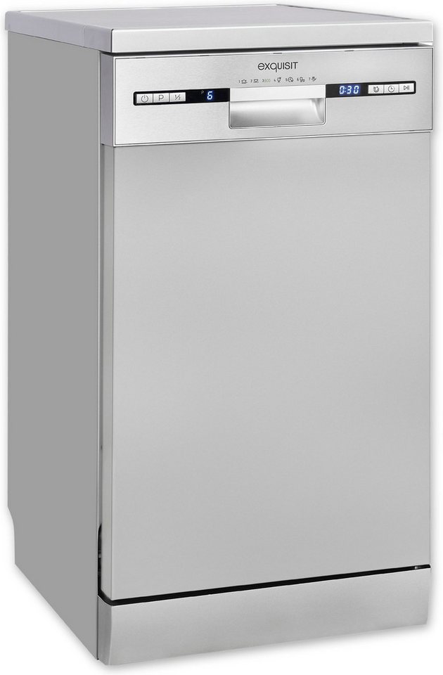 exquisit Standgeschirrspüler GSP9310-031C silber, 8,3 l, 10 Maßgedecke, 10 Maßgedecke, 7 Programme, LED, Besteckkorb, Auto Door Open, AquaStop Bild 4