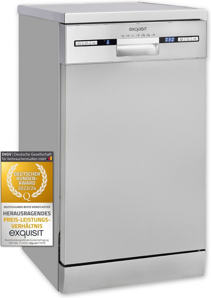 exquisit Standgeschirrspüler GSP9310-031C silber, 8,3 l, 10 Maßgedecke, 10 Maßgedecke, 7 Programme, LED, Besteckkorb, Auto Door Open, AquaStop Bild 5
