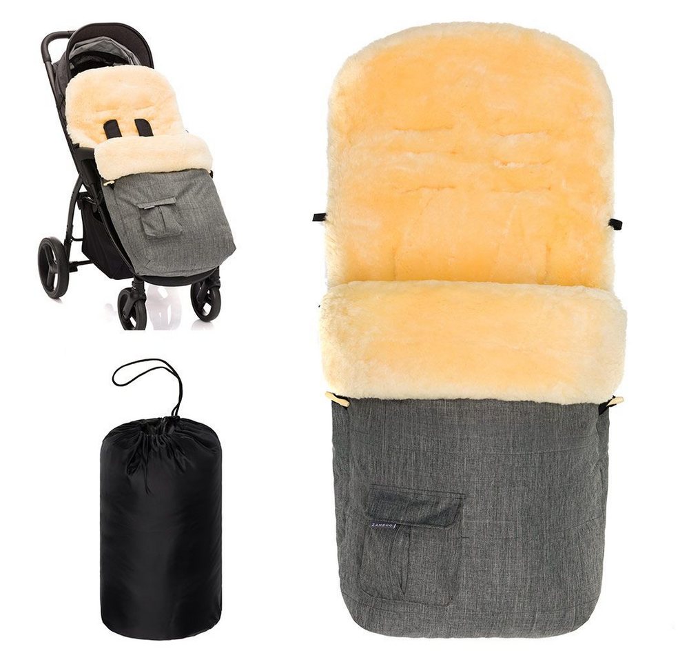 Zamboo Fußsack Melange Hellgrau, Lammfell Winter Fußsack für Kinderwagen & Buggy Baby Winterfußsack Bild 5