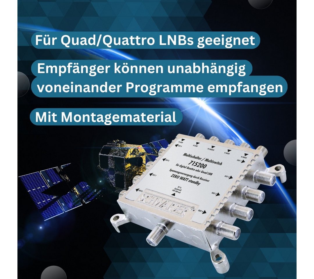 Schwaiger SAT-Multischalter 715200 (verteilt 1 Satellitenpositionen auf 8 Ausgänge), unabhängige Programmvielfalt für alle Teilnehmer