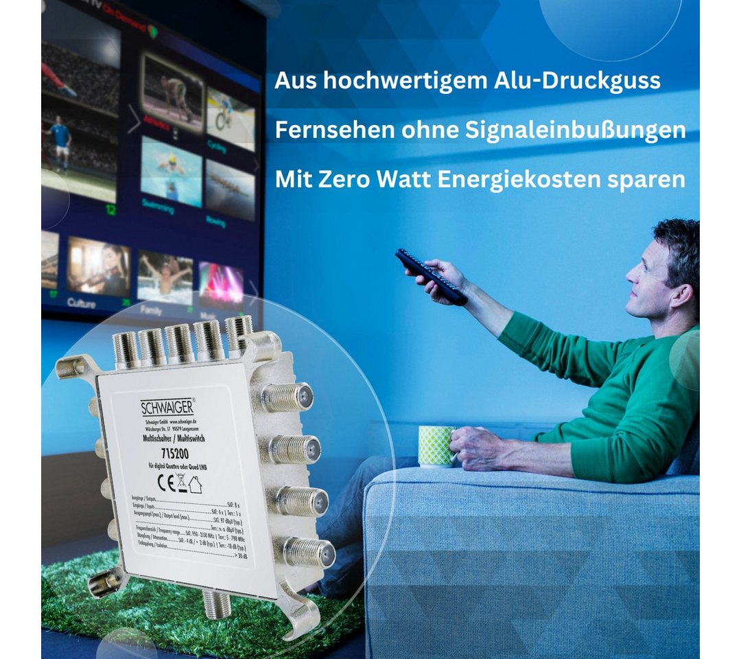 Schwaiger SAT-Multischalter 715200 (verteilt 1 Satellitenpositionen auf 8 Ausgänge), unabhängige Programmvielfalt für alle Teilnehmer Bild 3