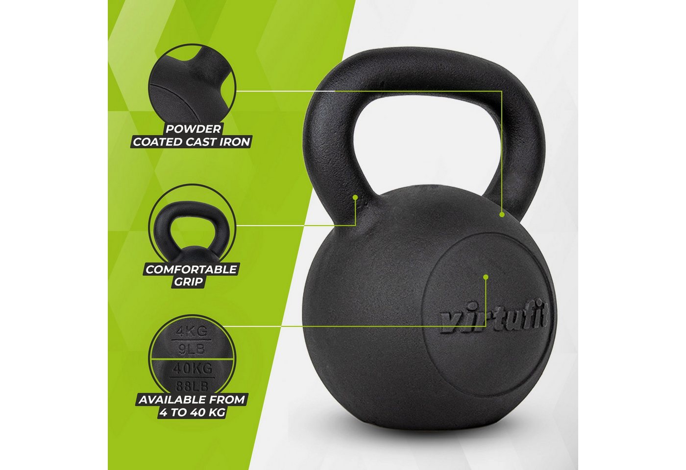 VirtuFit Kettlebell Pro - Gusseisen - Breiter Griff - 16 kg Bild 2