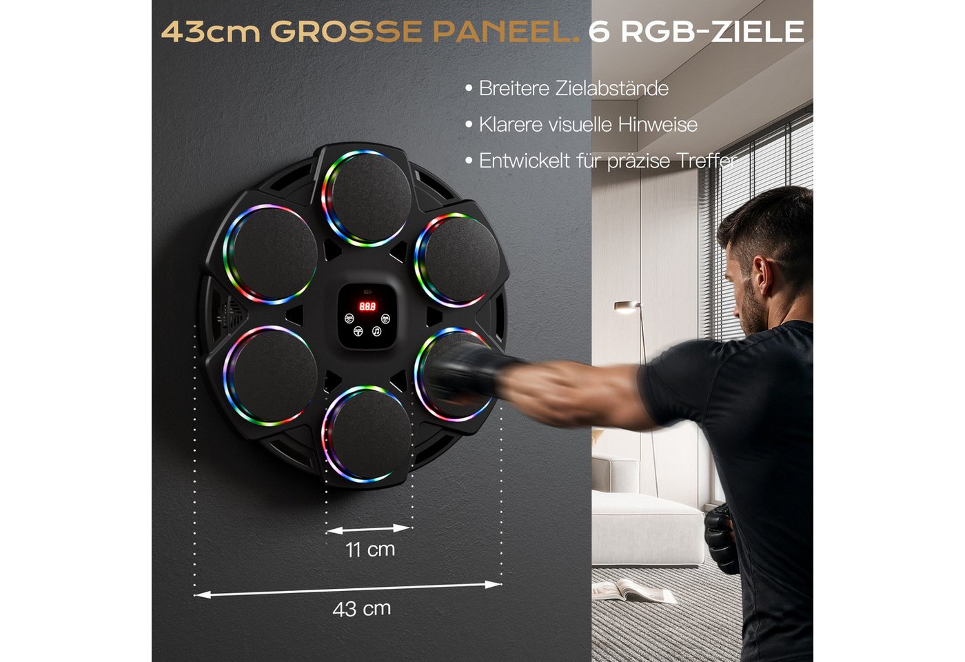 Elegear Boxmaschine boxmaschine mit musik für erwachsene Boxtrainingsmaschine Boxtraining, Stoßdämpfung Schlagzähler Touchscreen – Bluetooth 5.4, RGB, 12 Modi